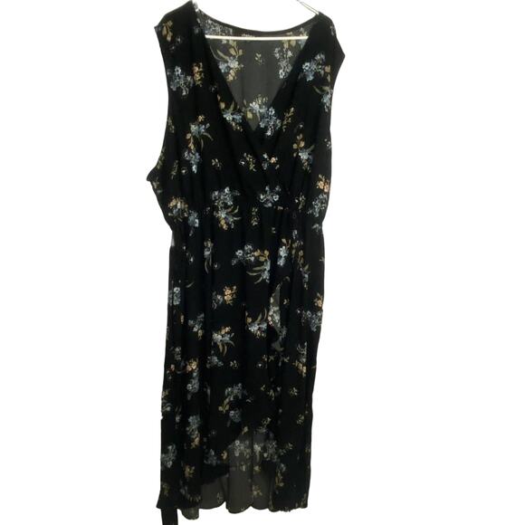 Chelsea Studio Black Floral Print Surplice Neckline High-Low Dress Size 4X - Picture 1 of 8